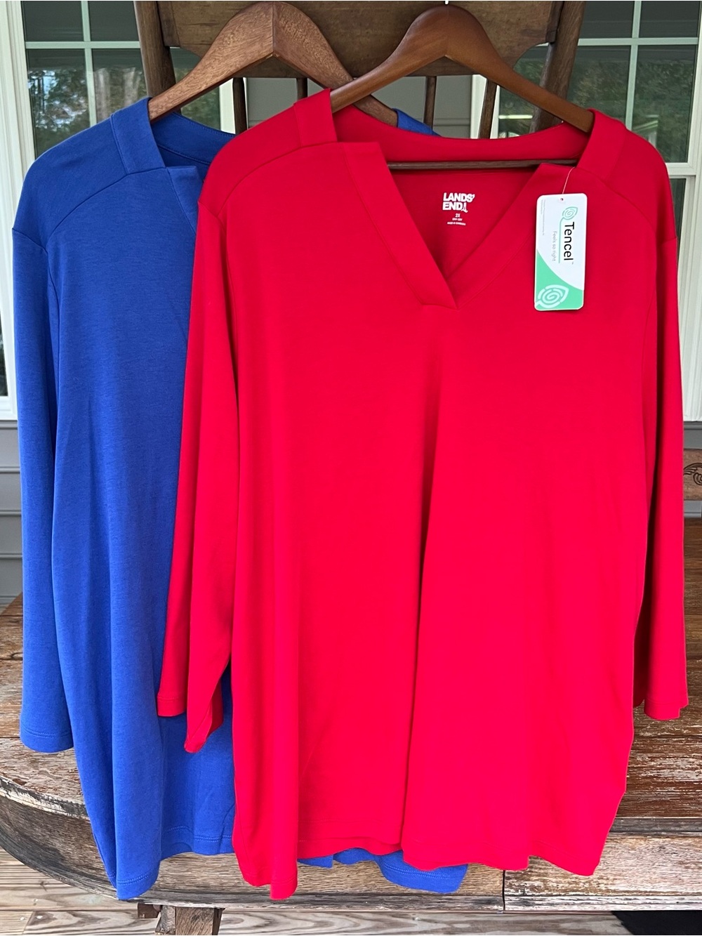 Lands' End Tencel Modal V-Neck Tunic Tops Set of 2 Red Blue Size 2W
